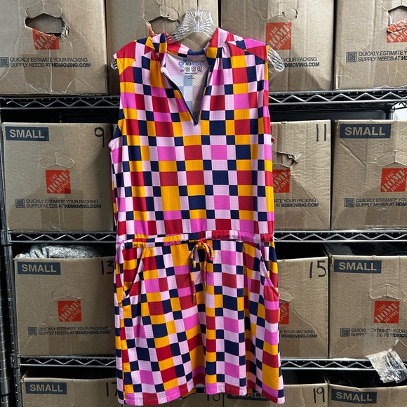IBKUL Annalise Drawing Sleeveless UPF50+ Golf Dress Pink Blue Checker Medium - Picture 11 of 13